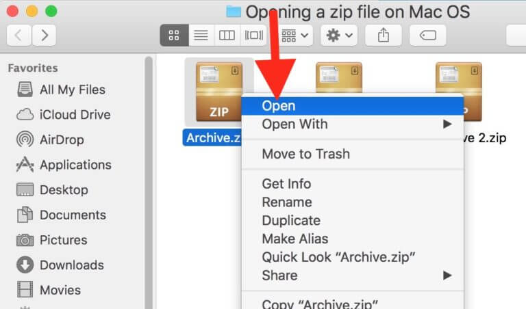 No se puede expandir Zip abierto
